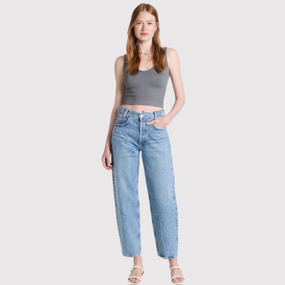 AGOLDE Womens Jeans Blue High Rise Baggy Tapered Denim Button Fly Medium Wash 28